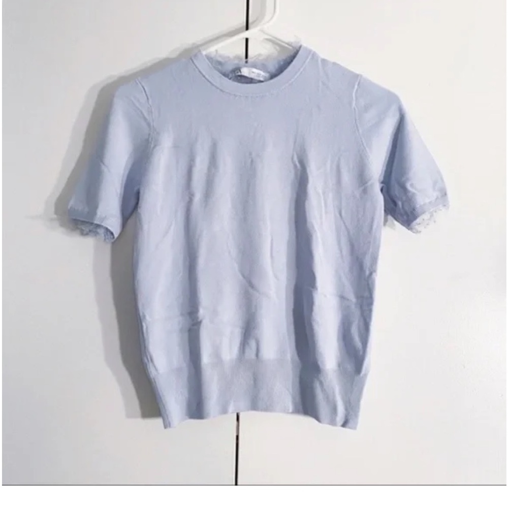 Zara Soft Gray Top with Sheer Polka Dot Accent